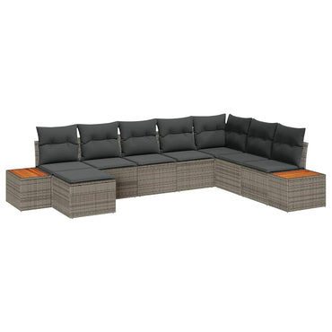 vidaXL Gartensofa-set mit Kissen mit Speicher 9 pcs Grau Polyrattan