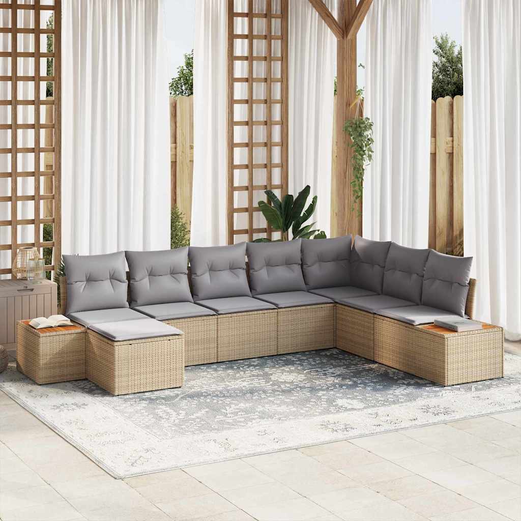 Gartensofa-set mit Kissen 9 pcs Beige und Hellgrau Polyrattan