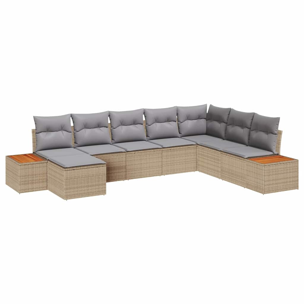 Gartensofa-set mit Kissen 9 pcs Beige und Hellgrau Polyrattan