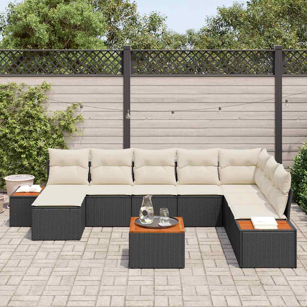 vidaXL Gartensofa-set mit Kissen 9 pcs Schwarz und Creme Polyrattan