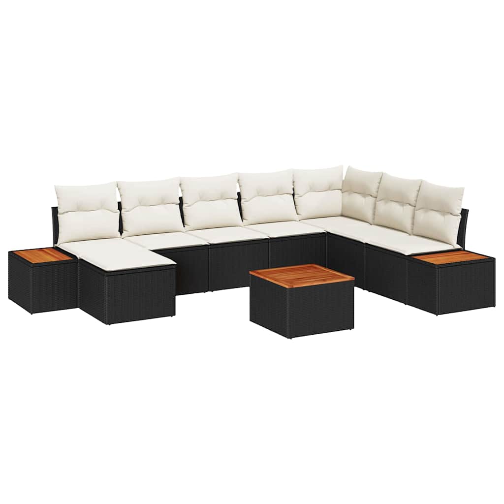 vidaXL Gartensofa-set mit Kissen 9 pcs Schwarz und Creme Polyrattan