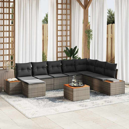 Gartensofa-set mit Kissen mit Speicher 9 pcs Grau Polyrattan
