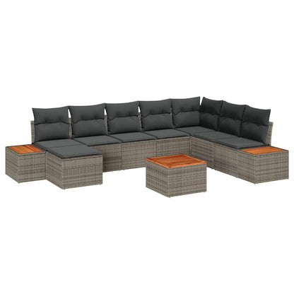 Gartensofa-set mit Kissen mit Speicher 9 pcs Grau Polyrattan