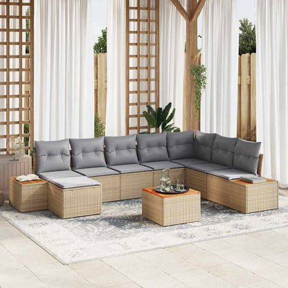 Gartensofa-set mit Kissen 9 pcs Beige und Hellgrau Polyrattan