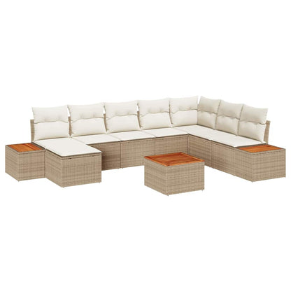 Gartensofa-set mit Kissen 9 pcs Beige und Creme Polyrattan