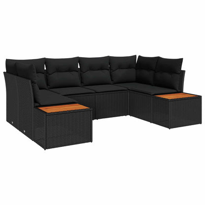 Gartensofa-set mit Kissen mit Speicher 6 pcs Schwarz Polyrattan