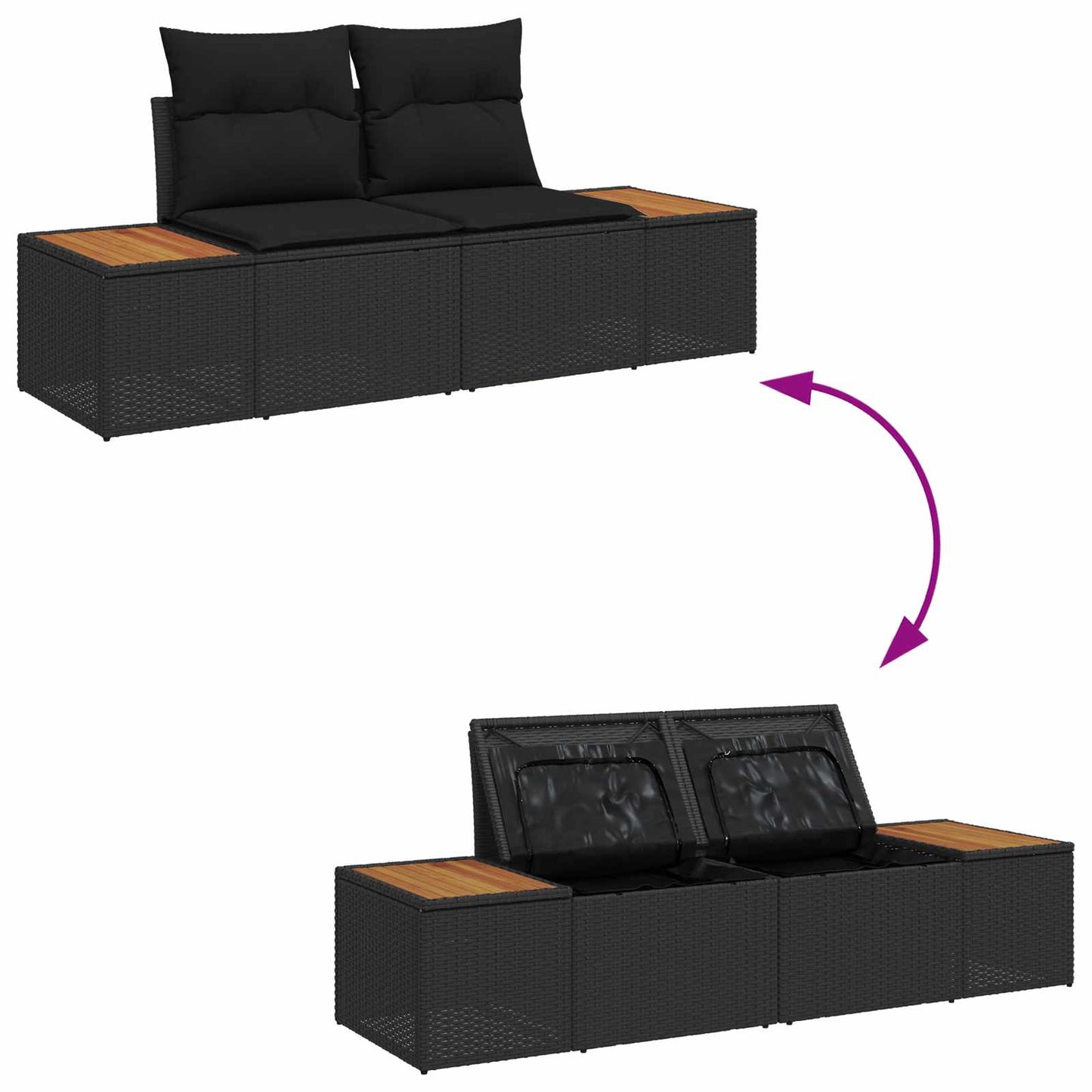 Gartensofa-set mit Kissen mit Speicher 6 pcs Schwarz Polyrattan