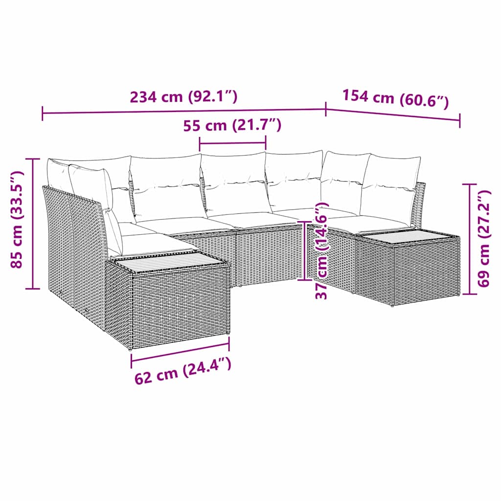 vidaXL Gartensofa-set mit Kissen mit Speicher 6 pcs Grau Polyrattan
