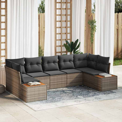 Gartensofa-set mit Kissen mit Speicher 7 pcs Grau Polyrattan