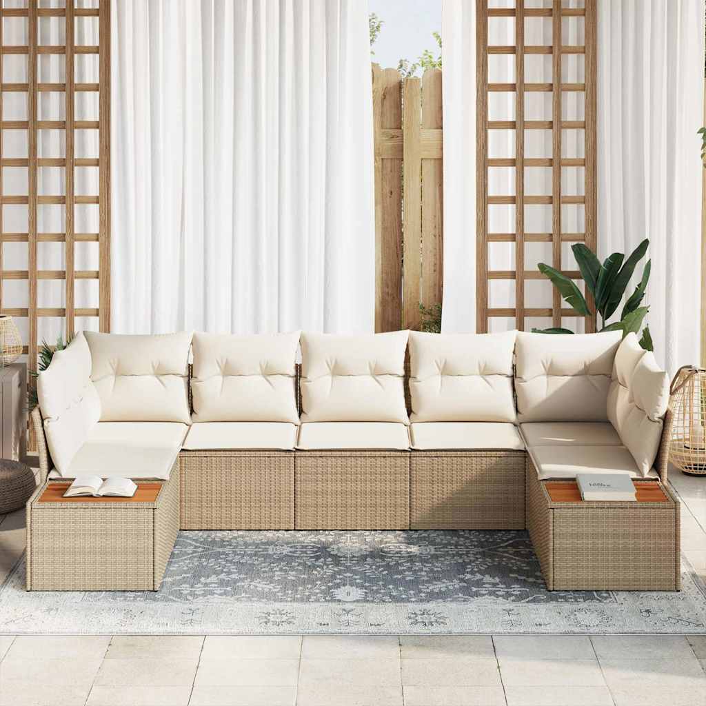vidaXL Gartensofa-set mit Kissen 7 pcs Beige und Creme Polyrattan