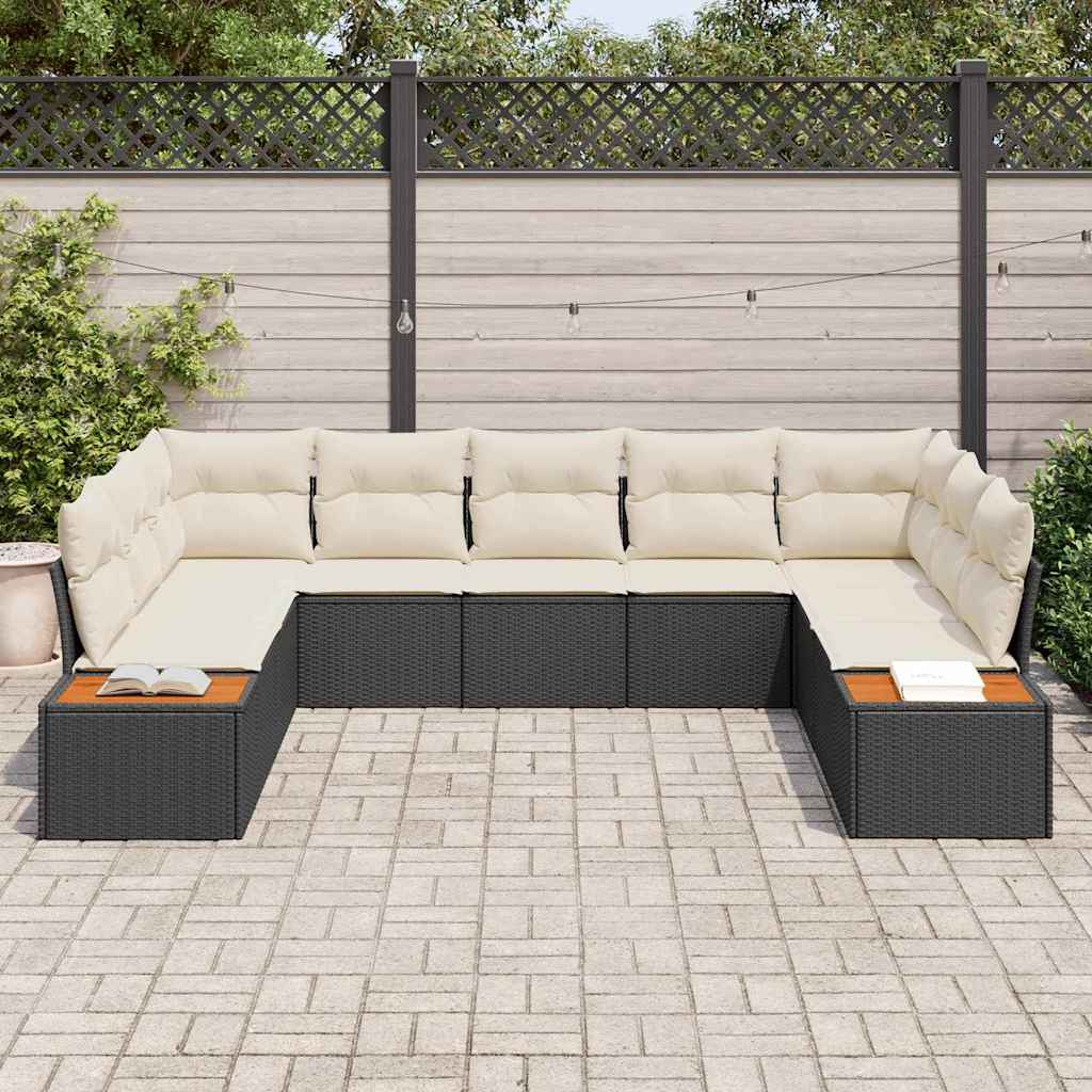 Gartensofa-set mit Kissen 5 pcs Schwarz und Creme Polyrattan