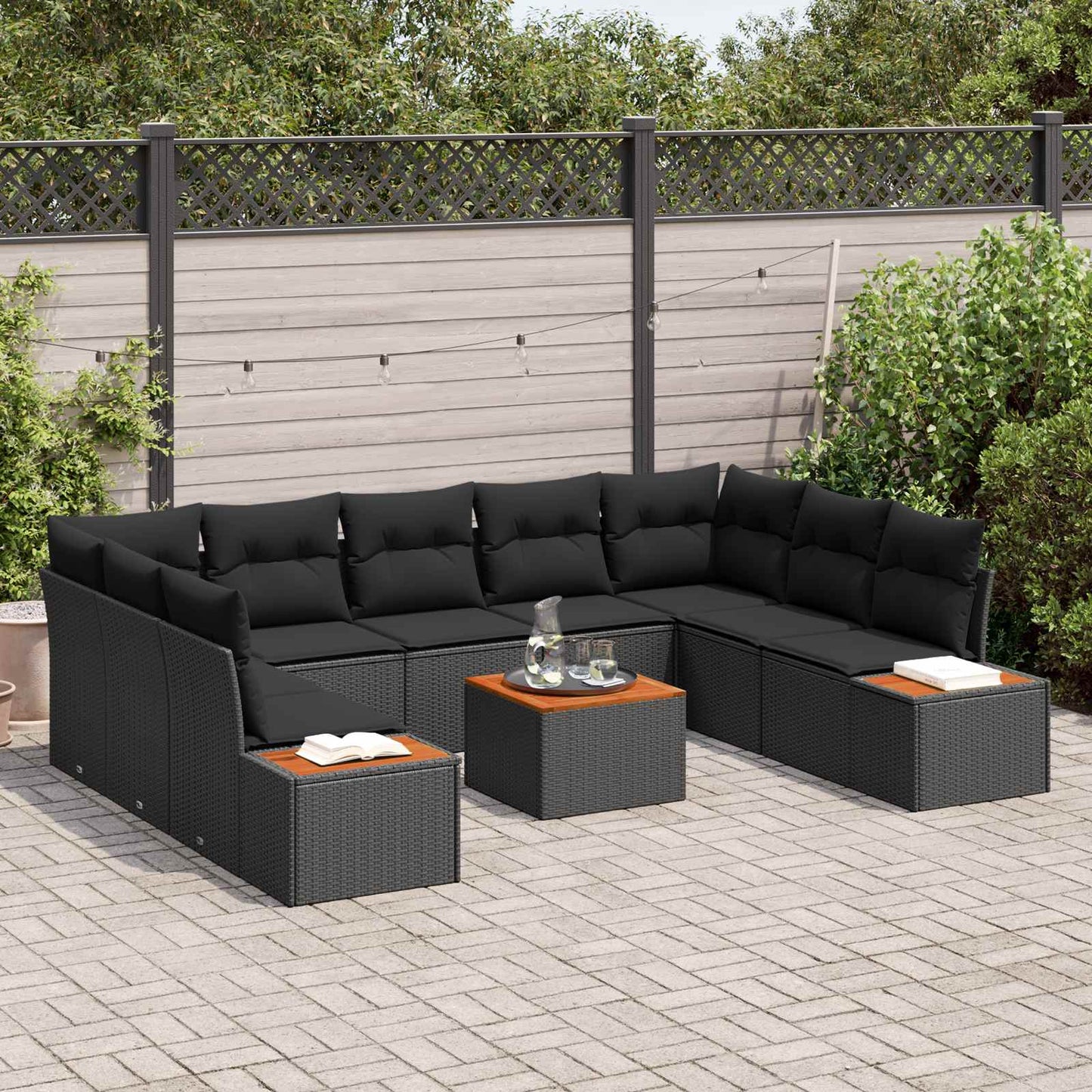vidaXL Gartensofa-set mit Kissen mit Speicher 5 pcs Schwarz Polyrattan