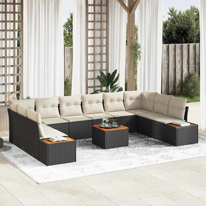 Gartensofa-set mit Kissen 10 pcs Schwarz und Creme Polyrattan