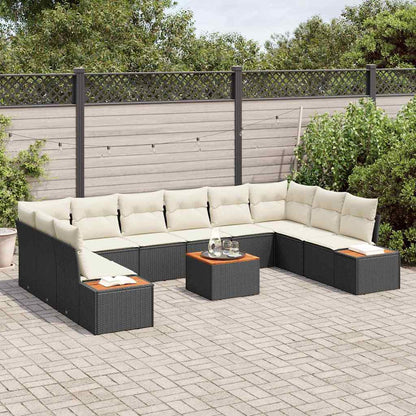 Gartensofa-set mit Kissen 10 pcs Schwarz und Creme Polyrattan