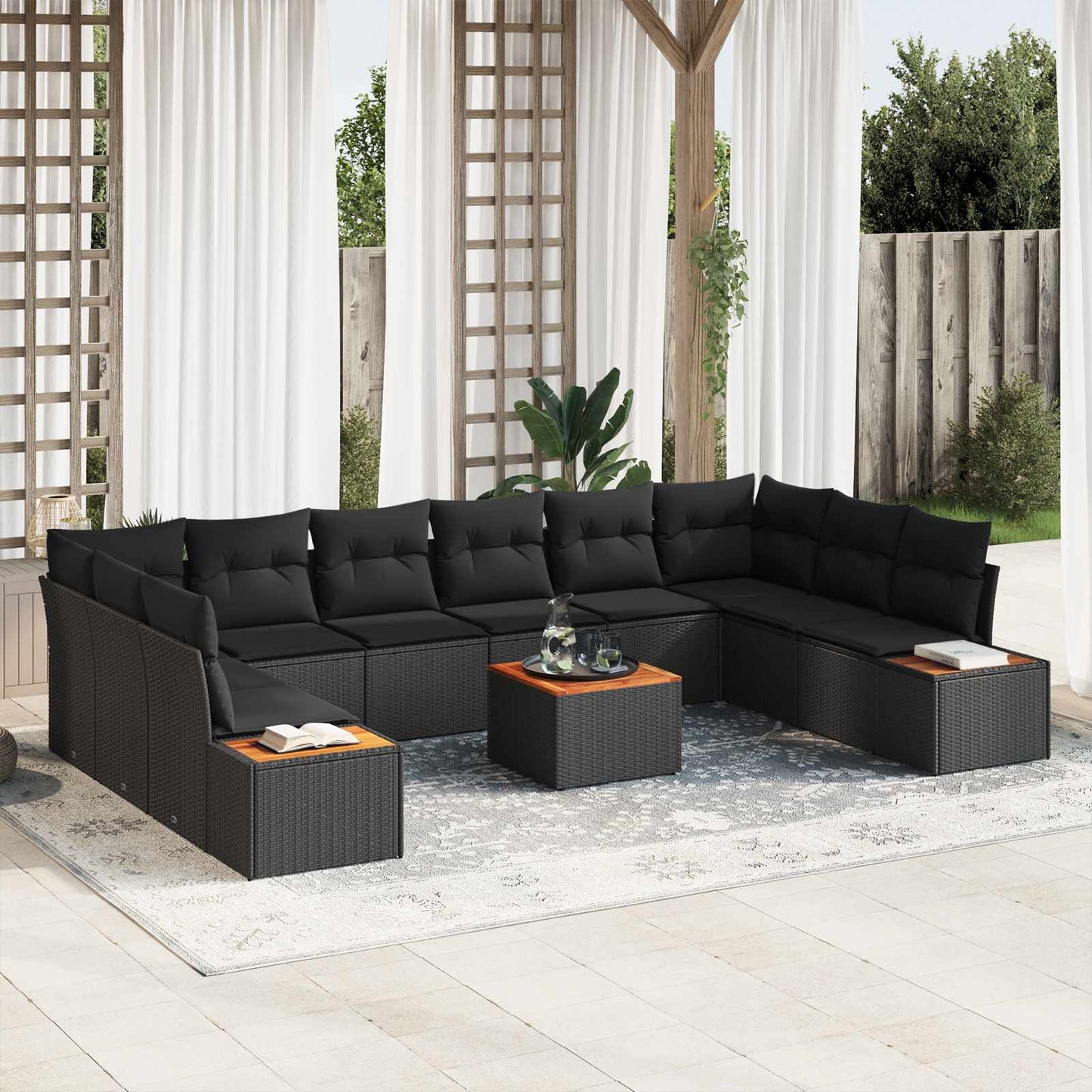 vidaXL Salon de jardin avec coussins 10 pcs Résine tressée Noir