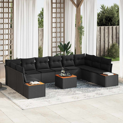 vidaXL Salon de jardin avec coussins 10 pcs Résine tressée Noir