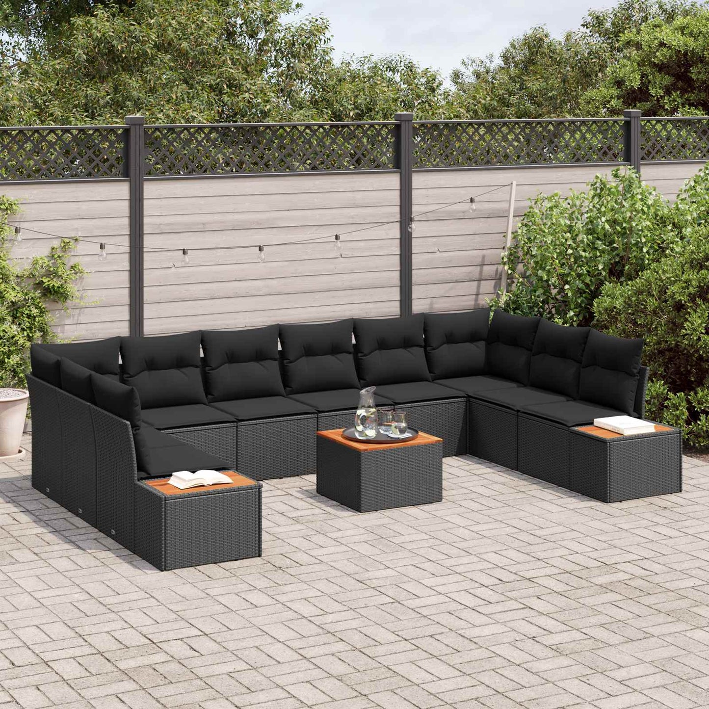 vidaXL Salon de jardin avec coussins 10 pcs Résine tressée Noir