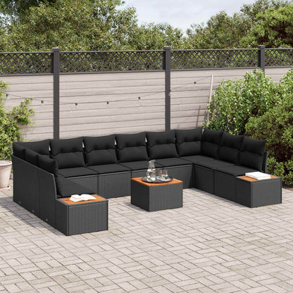 vidaXL Salon de jardin avec coussins 10 pcs Résine tressée Noir