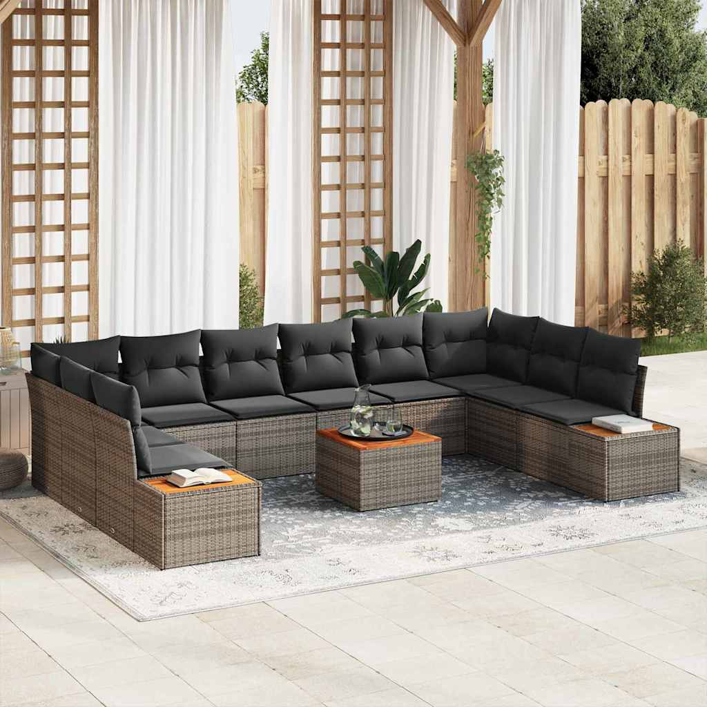 vidaXL Salon de jardin avec coussins avec rangement 10 pcs Gris résine tressée