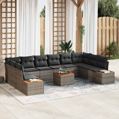 vidaXL Salon de jardin avec coussins avec rangement 10 pcs Gris résine tressée