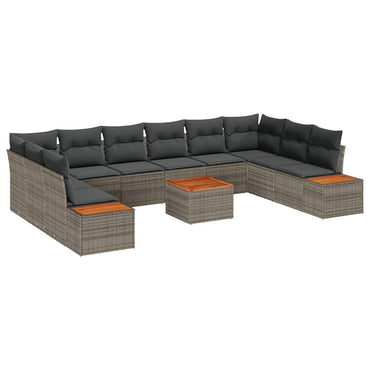 vidaXL Salon de jardin avec coussins avec rangement 10 pcs Gris résine tressée