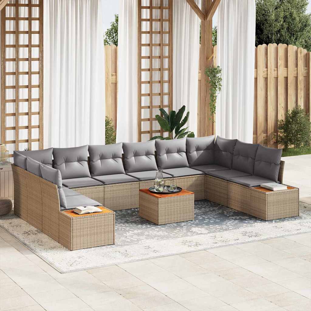 Gartensofa-set mit Kissen 10 pcs Beige und Hellgrau Polyrattan