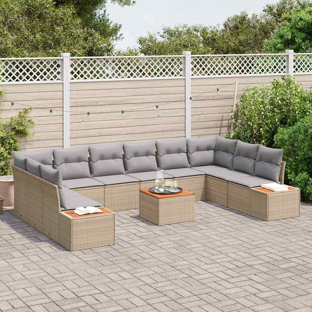 Gartensofa-set mit Kissen 10 pcs Beige und Hellgrau Polyrattan