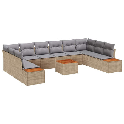 Gartensofa-set mit Kissen 10 pcs Beige und Hellgrau Polyrattan