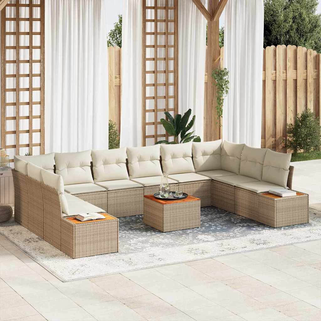 vidaXL Salon de jardin avec coussins 10 pcs Beige et crème Résine tressée