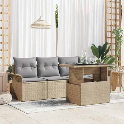 Gartensofa-set mit Kissen mit Speicher 5 pcs Beige Poly Rattan