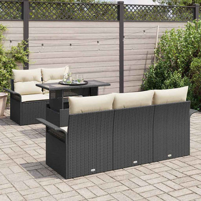 Gartensofa-set mit Kissen 6 pcs Schwarz Poly Rattan