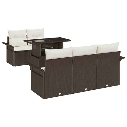 vidaXL Gartensofa-set mit Kissen mit Speicher 6 pcs Braun Poly Rattan