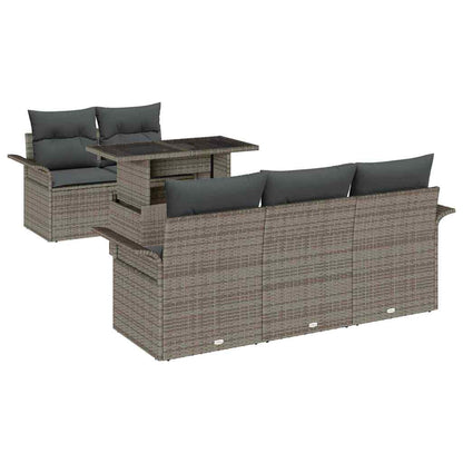 vidaXL Salon de jardin avec coussins et rangements 6 pcs Gris résine tressée
