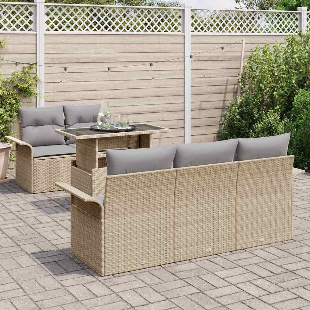 vidaXL Ensemble de canapés de jardin avec coussins et rangements 6 pcs Rotin synthétique beige