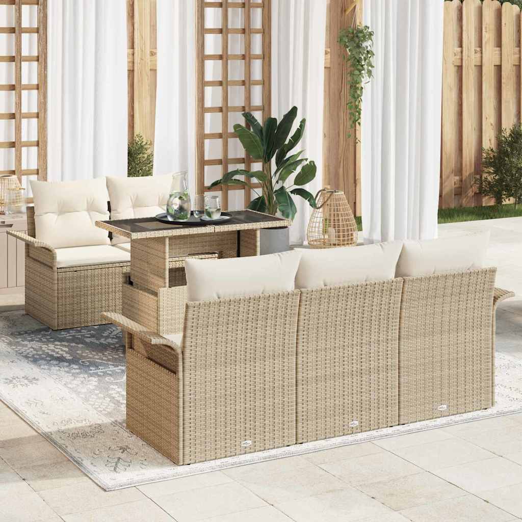 Gartensofa-set mit Kissen mit Speicher 6 pcs Beige Poly Rattan