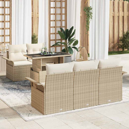 Gartensofa-set mit Kissen mit Speicher 6 pcs Beige Poly Rattan