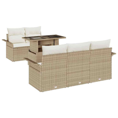 Gartensofa-set mit Kissen mit Speicher 6 pcs Beige Poly Rattan