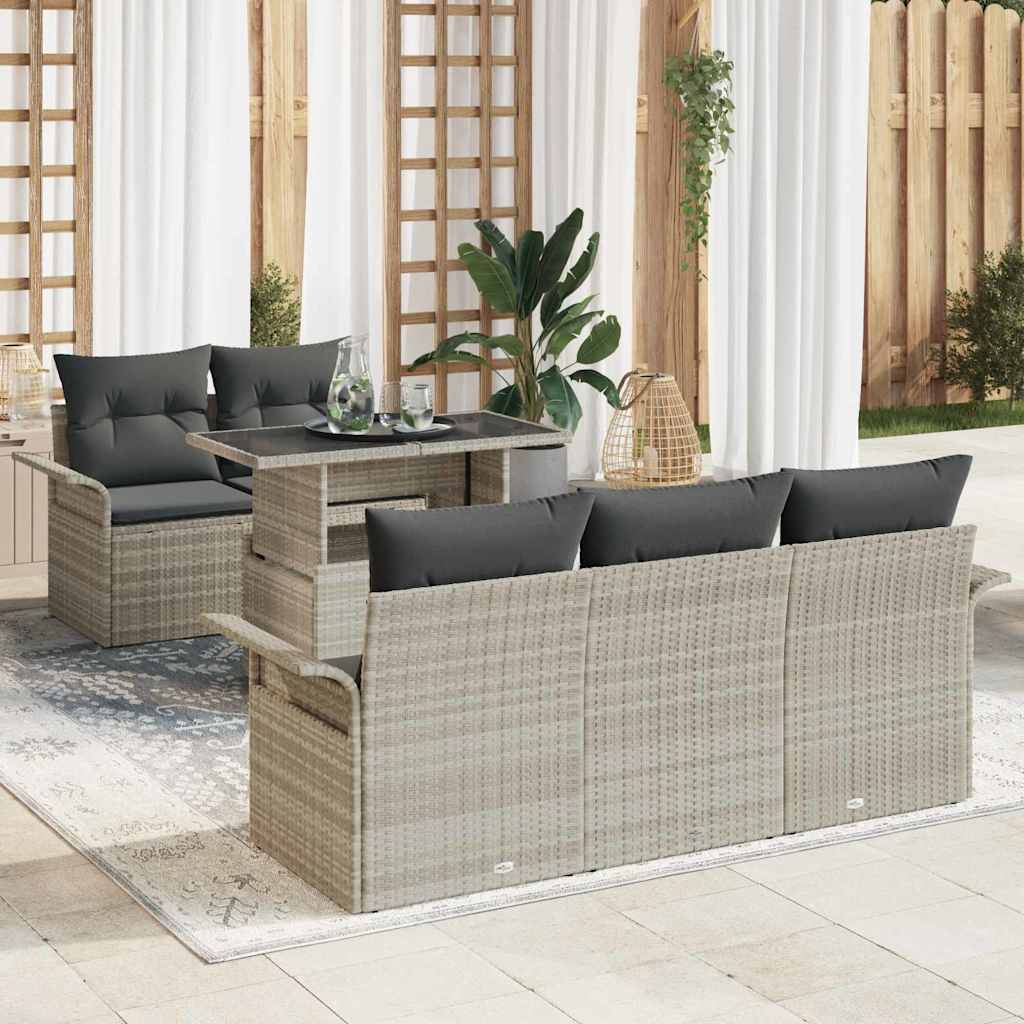 vidaXL Gartensofa-set mit Kissen 6 pcs Hellgrau Poly Rattan