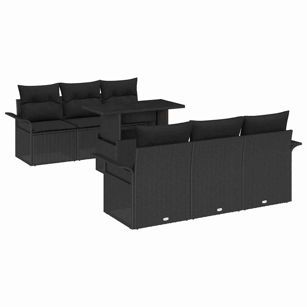 Gartensofa-set mit Kissen 7 pcs Schwarz Poly Rattan