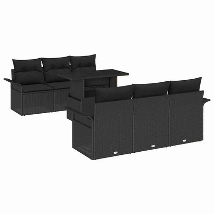 Gartensofa-set mit Kissen 7 pcs Schwarz Poly Rattan