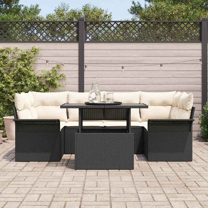 Garten-Sofa-Set mit Kissen 7 pcs Schwarz Poly Rattan