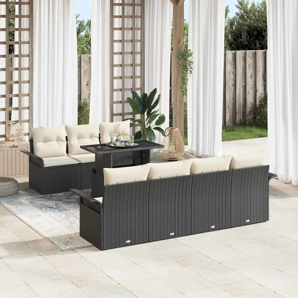 Gartensofa-set mit Kissen 8 pcs Schwarz Poly Rattan