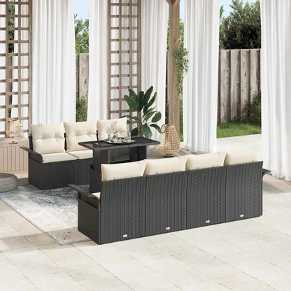Gartensofa-set mit Kissen 8 pcs Schwarz Poly Rattan