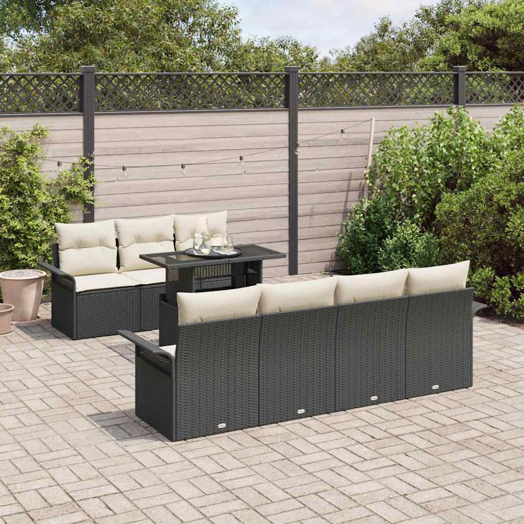 Gartensofa-set mit Kissen 8 pcs Schwarz Poly Rattan