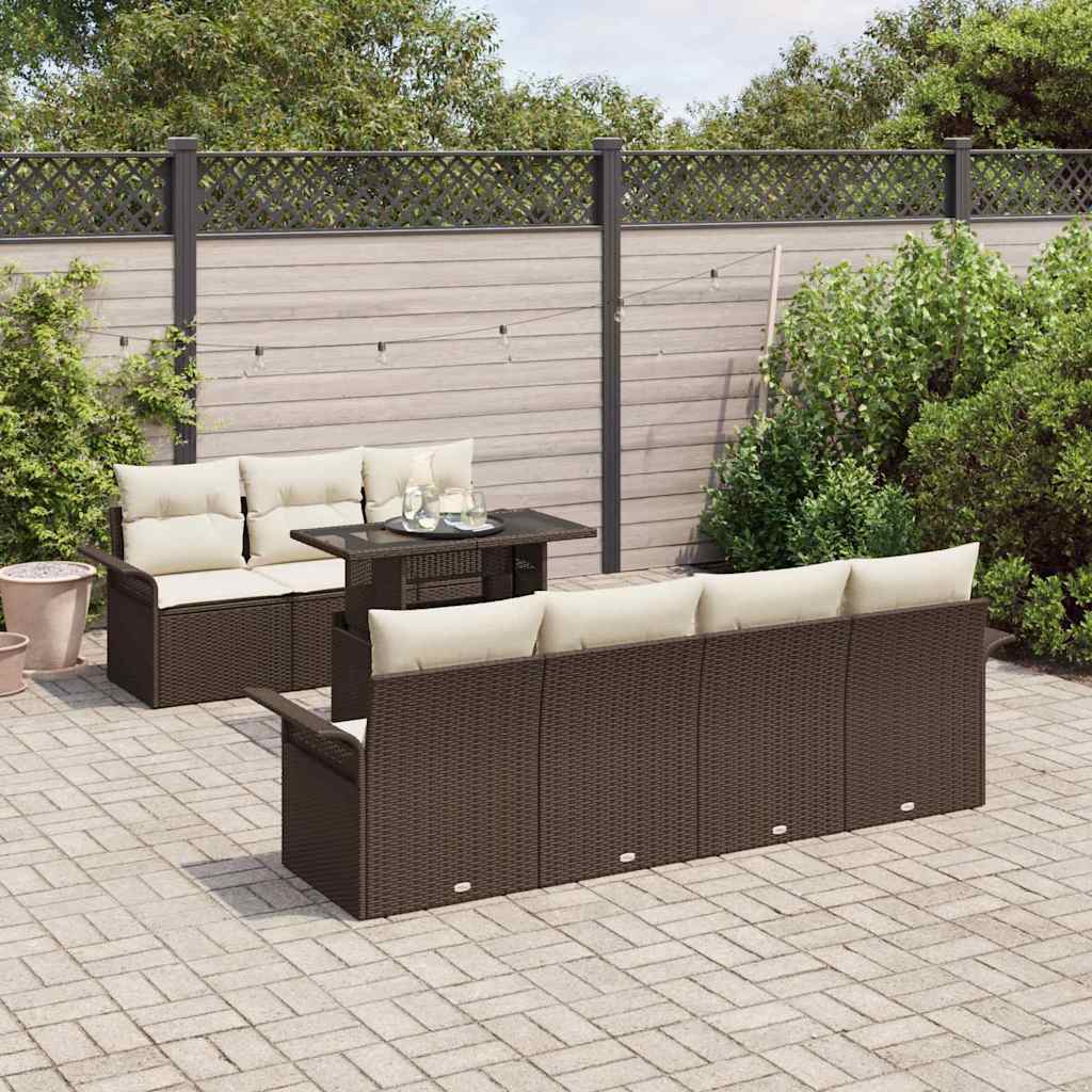 vidaXL Garten-Sofa-Set mit Kissen mit Speicher 8 pcs Braun Poly Rattan