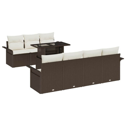 vidaXL Garten-Sofa-Set mit Kissen mit Speicher 8 pcs Braun Poly Rattan