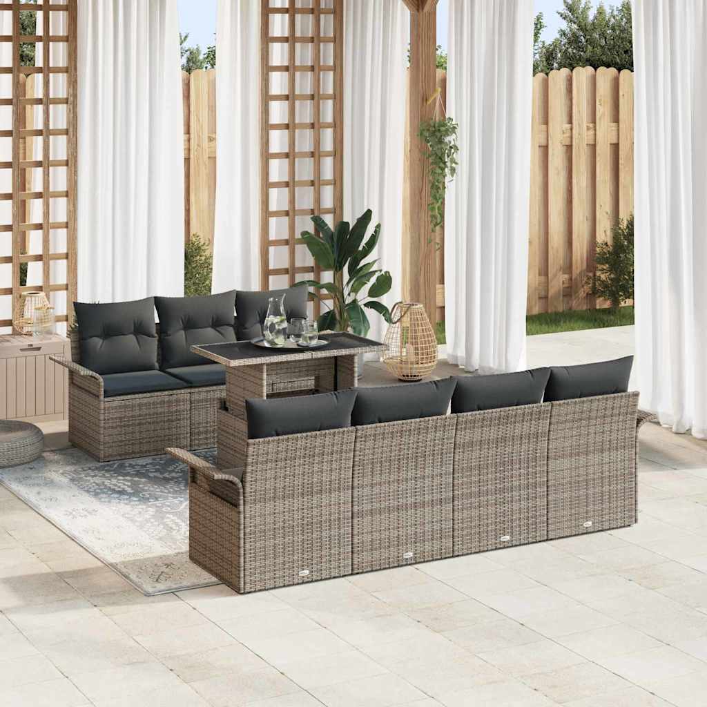 Gartensofa-set mit Kissen mit Speicher 8 pcs Grau Poly Rattan