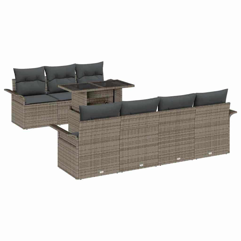 Gartensofa-set mit Kissen mit Speicher 8 pcs Grau Poly Rattan