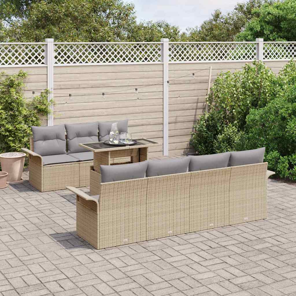 Garten-Sofa-Set mit Kissen mit Speicher 8 pcs Beige Poly Rattan