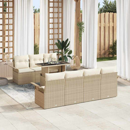 Gartensofa-set mit Kissen mit Speicher 8 pcs Beige Poly Rattan